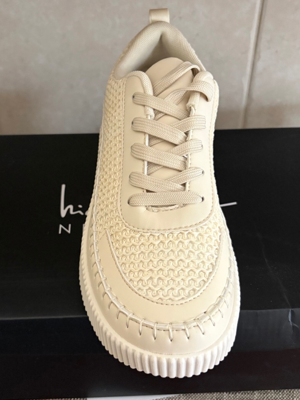 Nicole Miller Cream Woven Platform Sneaker - Neutral Chunky Low-Top